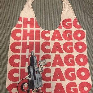 Red and Cream Chicago Canvas Tote Bag